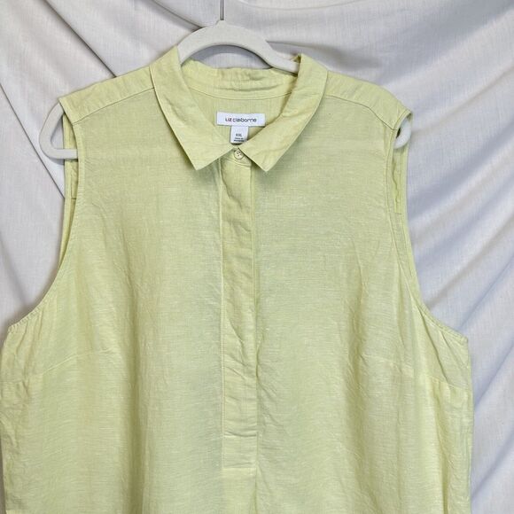Liz Claiborne Womens Tank‎ Top Yellow Size XXL Linen Blend Button Down Collard - Picture 2 of 9